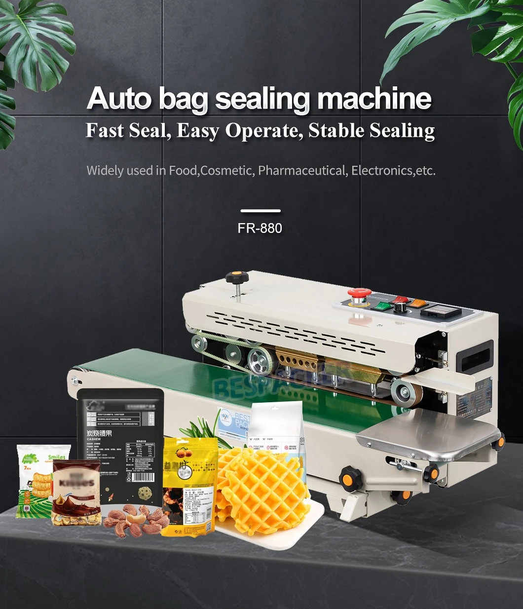 Automatic continuous plastic bag heat sealing machine