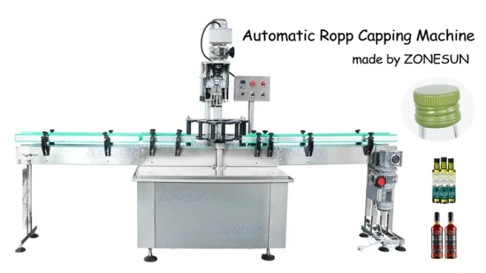 Zonesun Automático de una sola cabeza Ropp Cubierta de aluminio Botellas de vino de vidrio de licor Tapas a prueba de robos Máquinas de tapado de bloqueo de tornillo